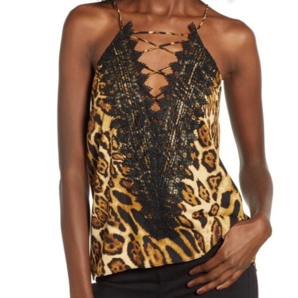 WAYF‎ Posie Strappy Lace Camisole Leopard Size XS